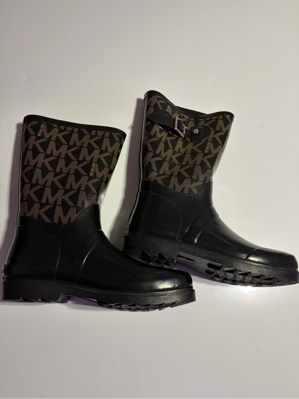 Michael Kors Black & Brown Logo-Print Rain Ankle Boots